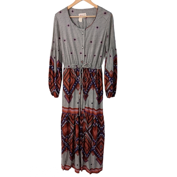 Vintage Van Raalte 70s Tiered Midi Print Dress 14 - Picture 1 of 13